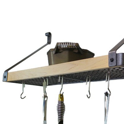 Enclume Signature Bookshelf Wall Rack with 18 Hooks, Hammered Steel with Maple, 36"