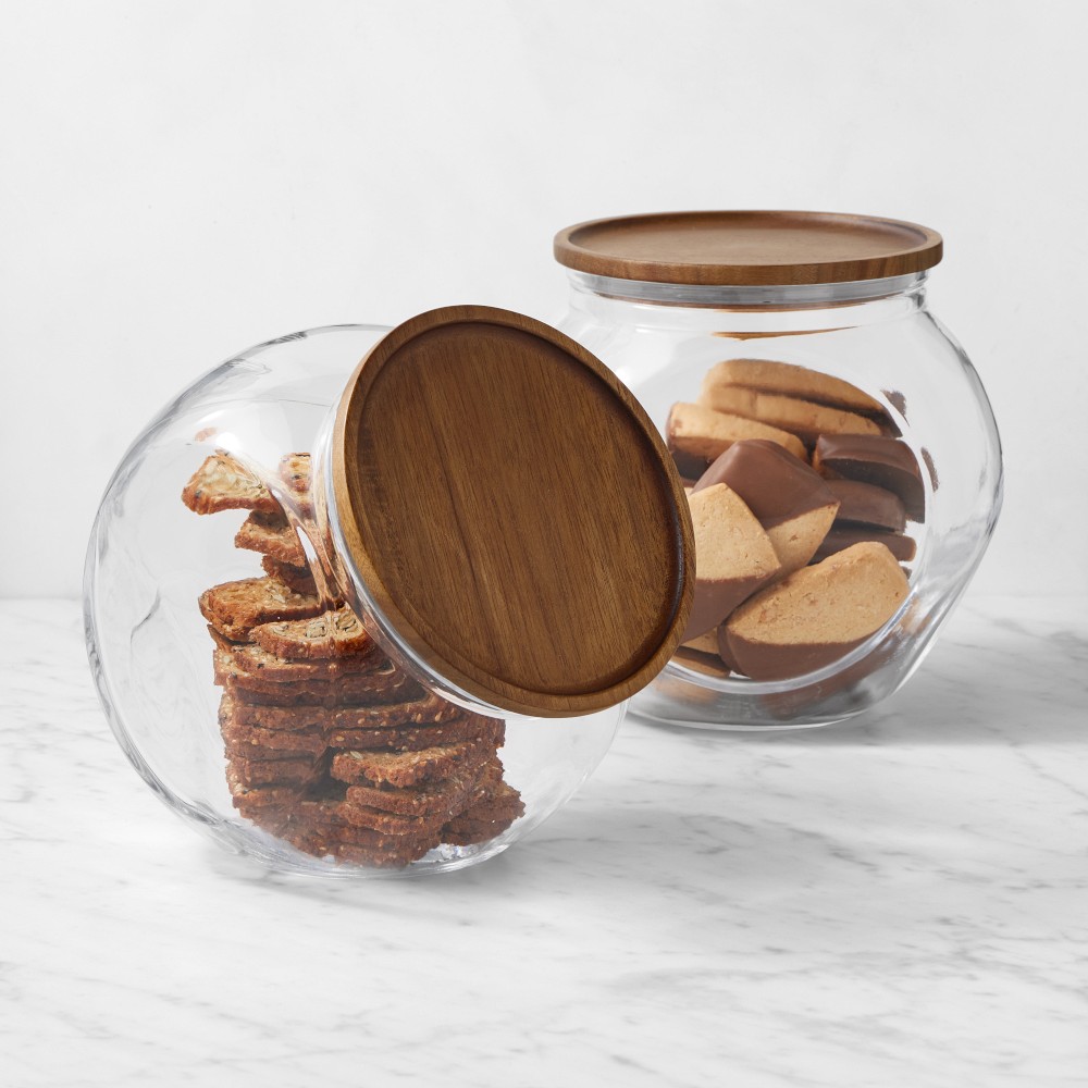 Set of 2 Walnut Hold Everything Angled Glass Jar