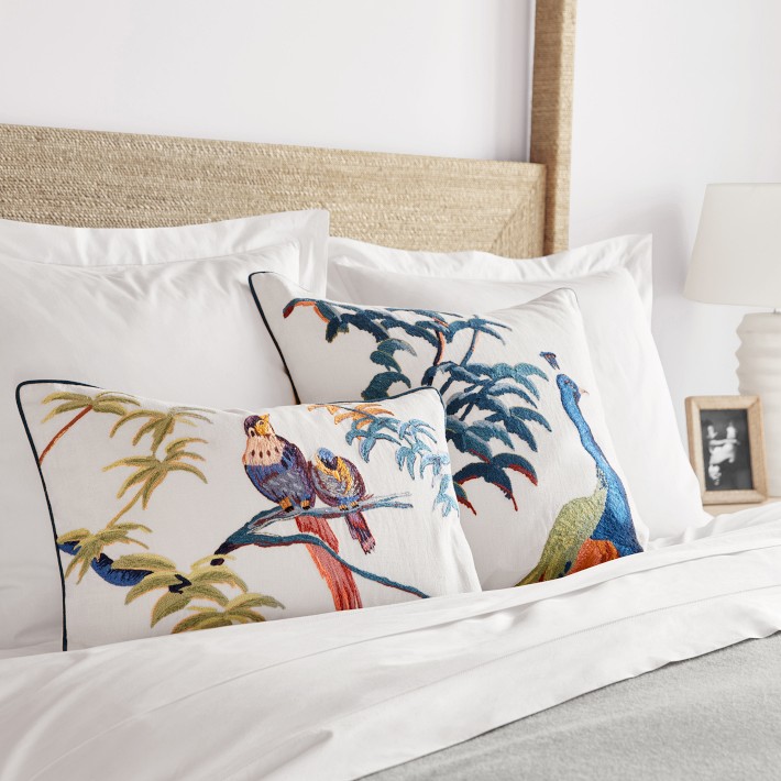 Peacock Embroidered Pillow Cover Williams Sonoma