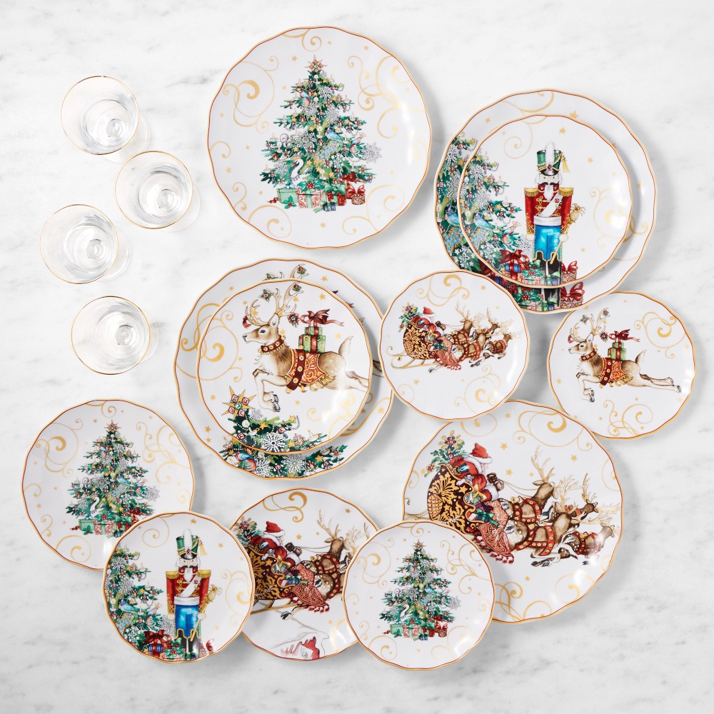 'Twas the Night Before Christmas Mixed 16-Piece Dinnerware Set with Gold Rim Goblets