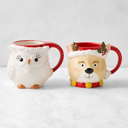 Figural Reindeer & Owl Mug Set