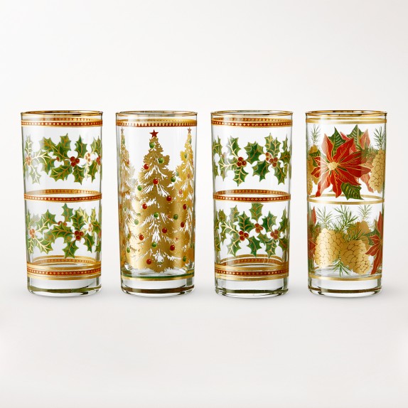 Vintage Holiday Highball Glasses, Set of 4