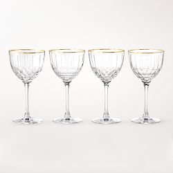 Wilshire Jewel Cut Nick & Nora Glasses, Set of 4, Gold Rim