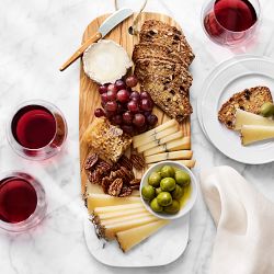 Olivewood &amp; White Marble Rectangular Cheese Board with Cheese Knives