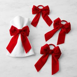 Velvet Bow Napkin Rings, Set of 4, Red