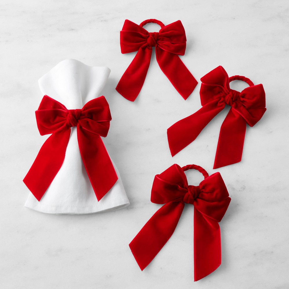 Velvet Bow Napkin Rings, Set of 4