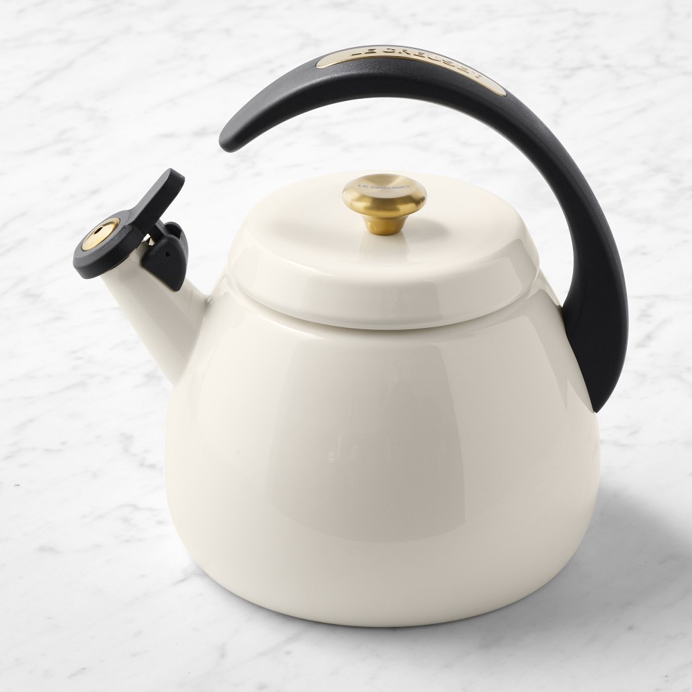 Le Creuset Cloche Tea Kettle, 2-Qt. - 2-Qt., White with Gold Accents
