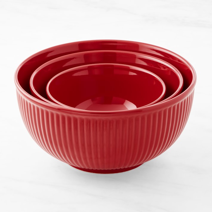 White Ribbed Ceramic Mixing Bowls Set of Williams Sonoma