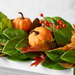 Orange and Green Pumpkin Fall Wreath and Garland