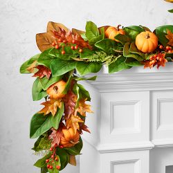 Orange and Green Pumpkin Fall Wreath and Garland
