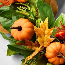 Orange and Green Pumpkin Fall Wreath and Garland