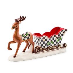 MacKenzie Childs Holly Deer Sleigh Ceramic Candy Dish