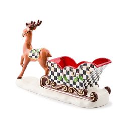 MacKenzie Childs Holly Deer Sleigh Ceramic Candy Dish
