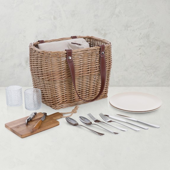 Terrabella Handwoven Picnic Basket Set for 2, Beige