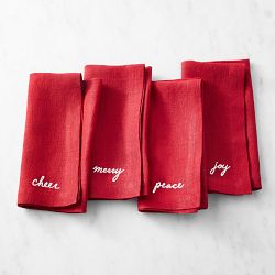 Christmas Sentiment Napkins, Set of 4, Red
