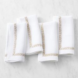 Leaf Garland Embroidered Napkins, Set of 4, Gold