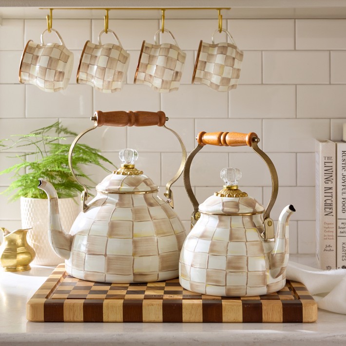 MacKenzie-Childs Mocha Check Tea Kettle | Williams Sonoma