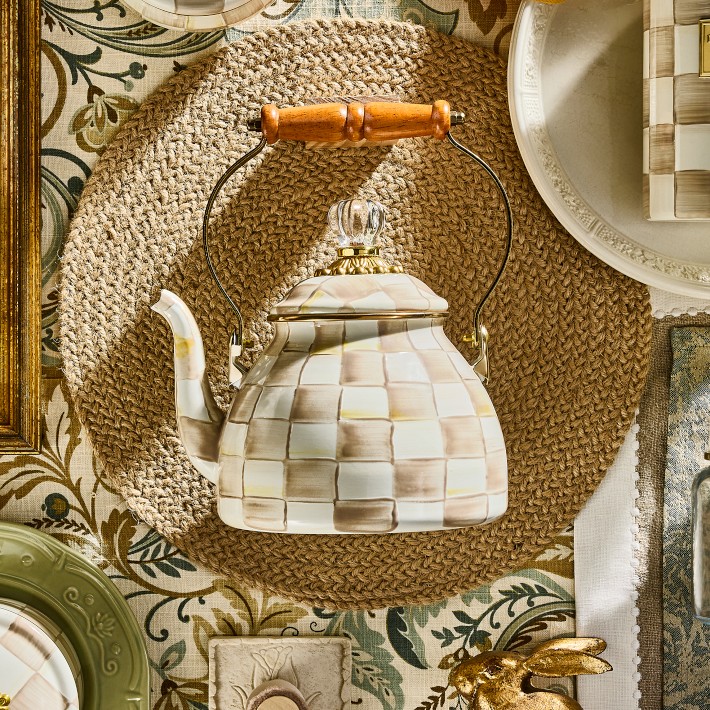 MacKenzie-Childs Mocha Check Tea Kettle | Williams Sonoma