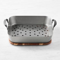 Williams Sonoma Outdoor Stainless Steel Deep Grill Basket & Wood Trivet
