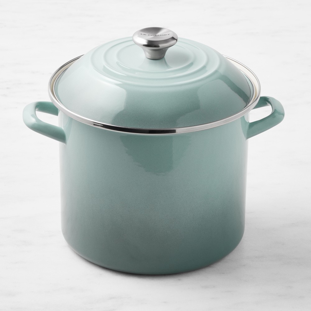 Le Creuset Enameled-Steel Stock Pot with Stainless-Steel Knob (Sea Salt)