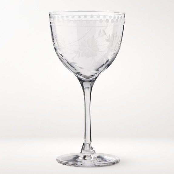 Vintage Etched Nick & Nora Glasses, Set of 4