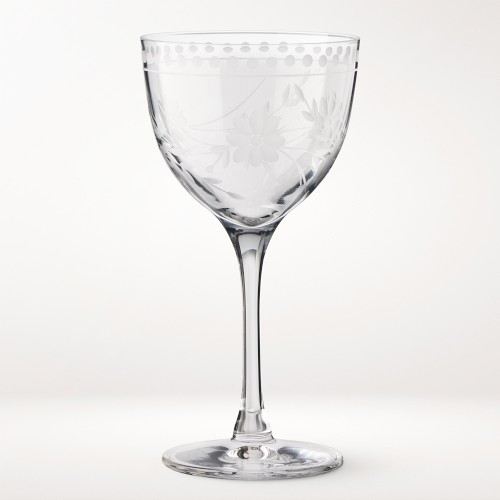 Vintage Etched Nick & Nora Glasses, Set of 4