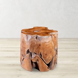 Sliced Teak Live Edge Stool, Round
