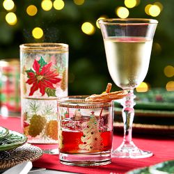 Vintage Holiday Double-Old Fashioned Glasses, Set of 4