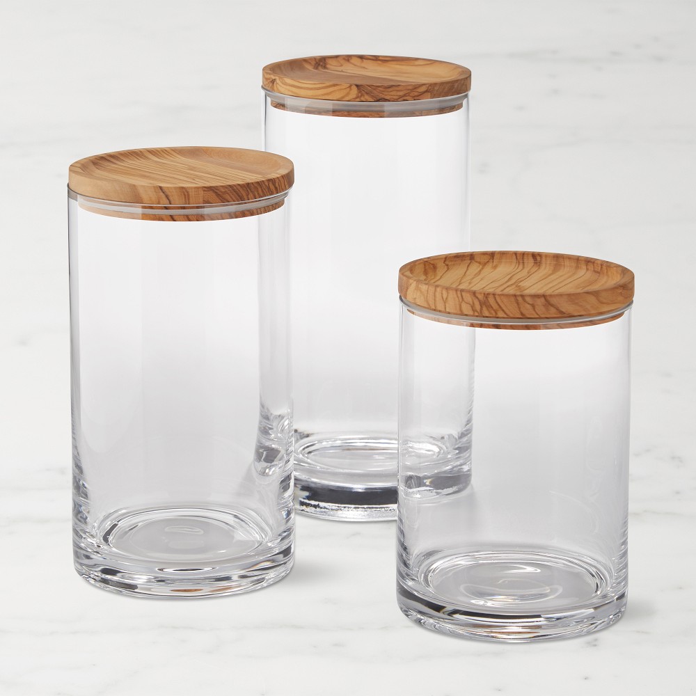 Williams Sonoma Olivewood & Glass Canister - Set of 3