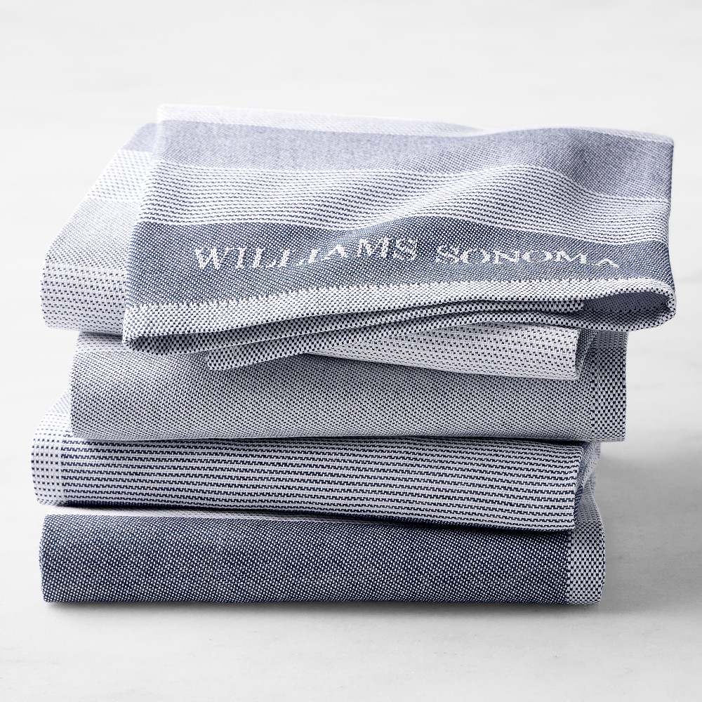 Williams Sonoma Logo Stripe Towels, Navy Blue, Set of 4