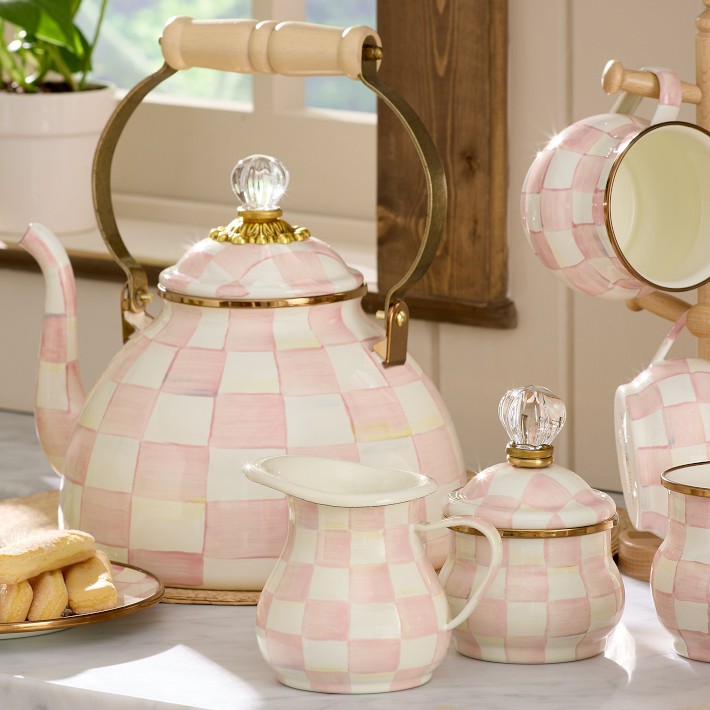 MacKenzie-Childs Rosy Check Tea Kettle - Handcrafted Art