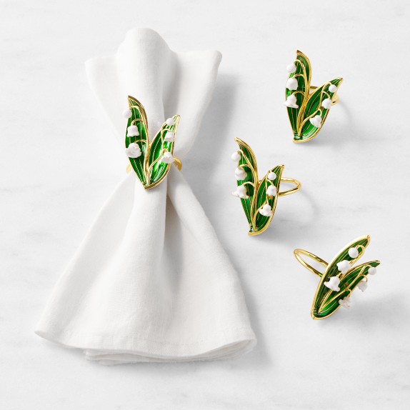 Cloisonné Lily Napkin Rings, Set of 4