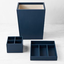 Blue Faux Leather Pencil Holder