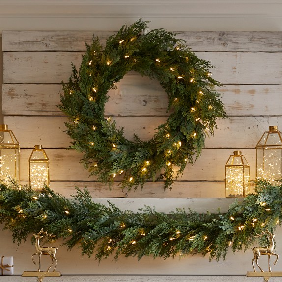 Balsam Hill Cedar Woods Pre-Lit Faux Wreath & Garland