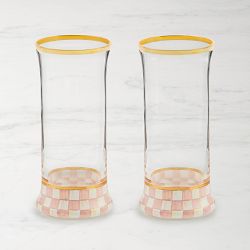MacKenzie-Childs Rosy Check Highball Glasses, Set of 2