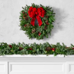 Holiday Berry &amp; Pine Live Wreath &amp; Garland