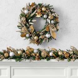 Gilded Champagne Ornament Pre-Lit Faux Wreath &amp; Garland