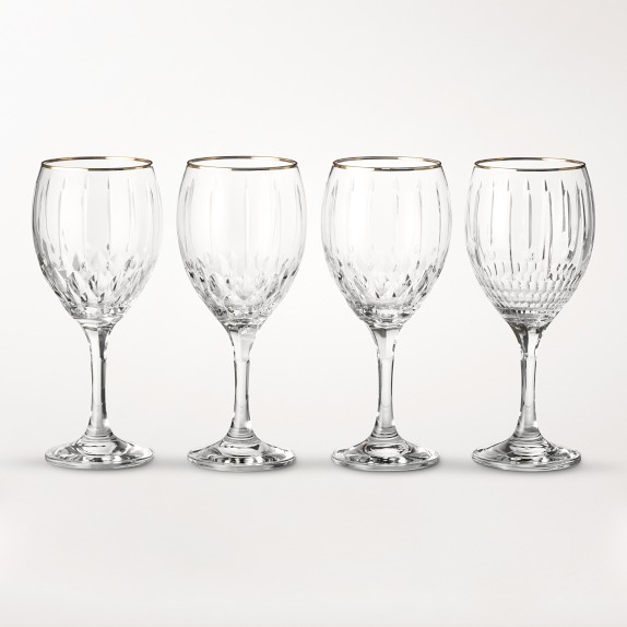 Wilshire Jewel Cut Gold Rim Wine Glasses, Set of 4