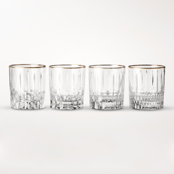 Wilshire Jewel Cut Gold Rim Double Old-Fashioned Glasses, Set of 4