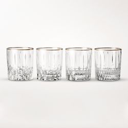 Wilshire Jewel Cut Gold Rim Double Old-Fashioned Glasses, Set of 4
