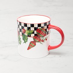 Mackenzie Childs Deck The Halls Mugs, Set of 4