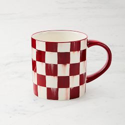 Mackenzie Childs Cherry Check Mugs, Set of 4