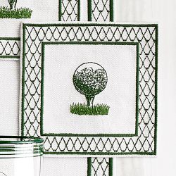 Clubhouse Embroidered Cocktail Coasters, Set of 4