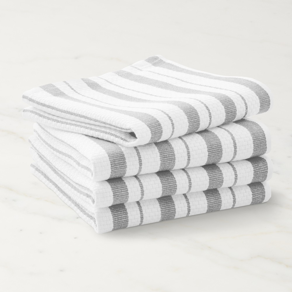 Williams Sonoma Classic Striped Dishcloths - Set of 4, Drizzle Grey