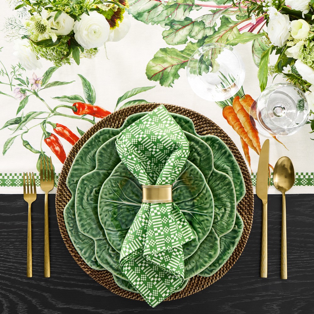 Geometric Checked Napkin, Set of 4 , Green