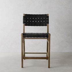 Stratton Counter Stool with Back, Rustic Oak Leather, Black