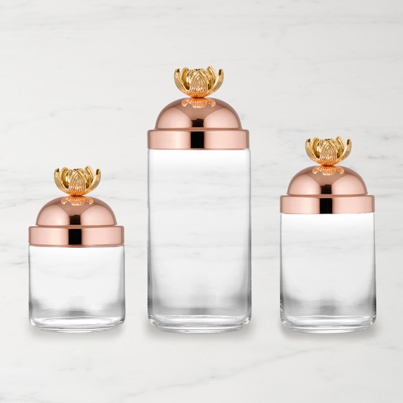 Ruffoni Glass Canisters with Lotus Knob, Set of 3