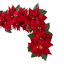 Red Poinsettia Celebration Faux Wreath &amp; Garland