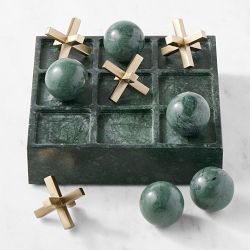 Tic Tac Toe, Green Marble &amp; Antique Brass