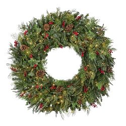 OPEN BOX: Balsam Hill Outdoor Winter Evergreen Wreath, 30", LED Clear, Set of 2